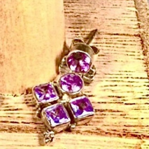 Vintage Amethyst 925 Sterling Silver Earrings - Picture 5 of 9